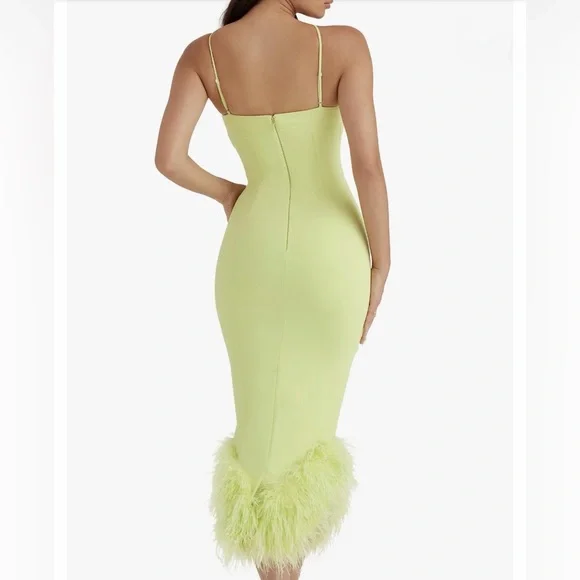 House of CB Alessia Asymmetric Feather Trim Midi Dress - Picture 2 of 5